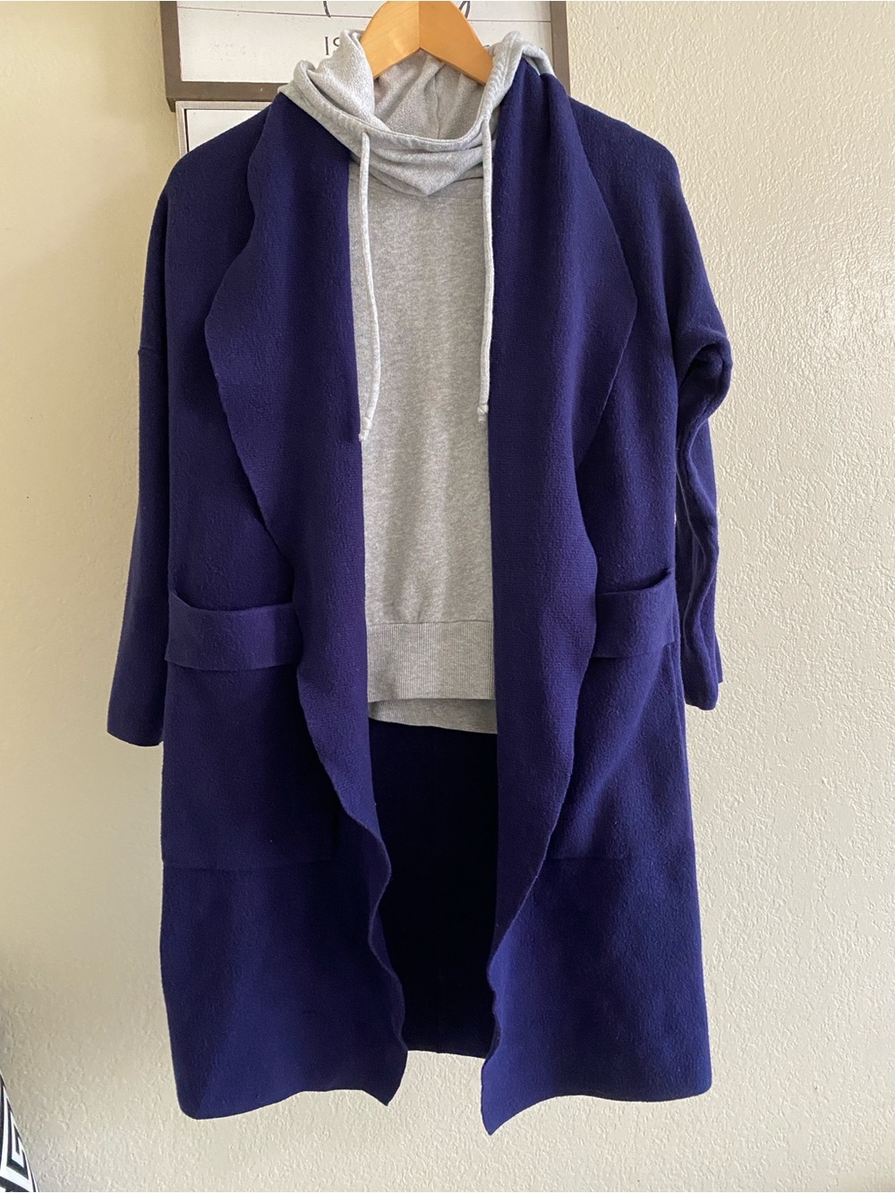 Oversized Navy Blue Open Front Knit Duster Jacket - Size S